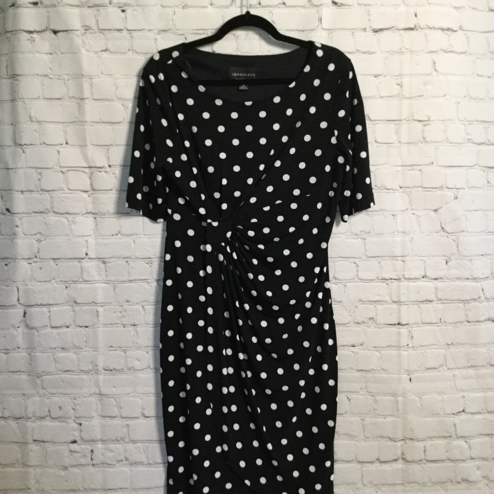 Connected Apparel Polka Dot Dress – Black/White – Size 12 – Flattering Gathered